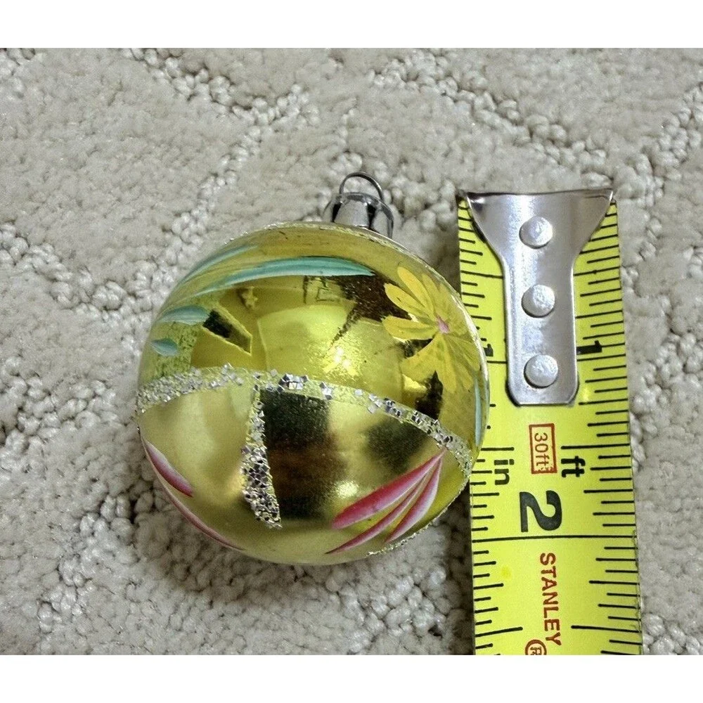 Vintage Ukrainian USSR Glass Christmas Ornament Fir Tree Hand Painted 2”